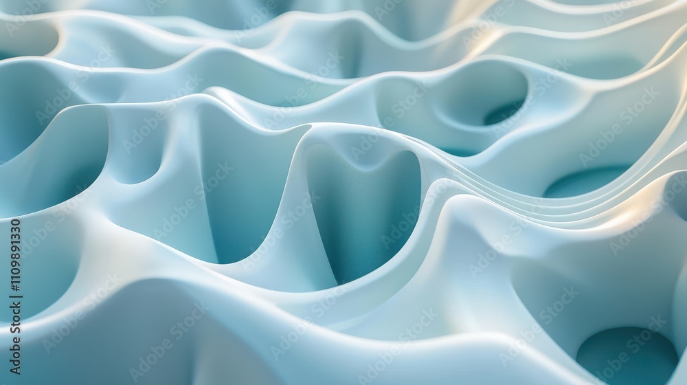 Obraz premium Abstract Blue Wave Forms Sculpting Smooth Curves