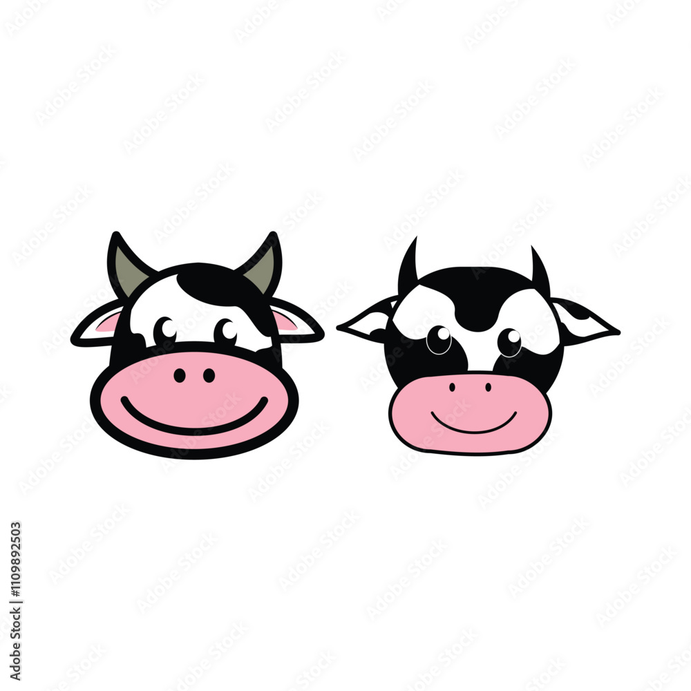 Cute line style smiling cow head design. Cute and fun children's book illustration element design with calm, cheerful and elegant colors. Illustration design element with animal theme Cute line style smiling cow head design. Cute and fun children's book illustration element design with calm, cheerful and elegant colors. Illustration design element with animal theme