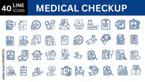 Health Checkup line  icon set. Medical care service symbol collection. Vector illustration.