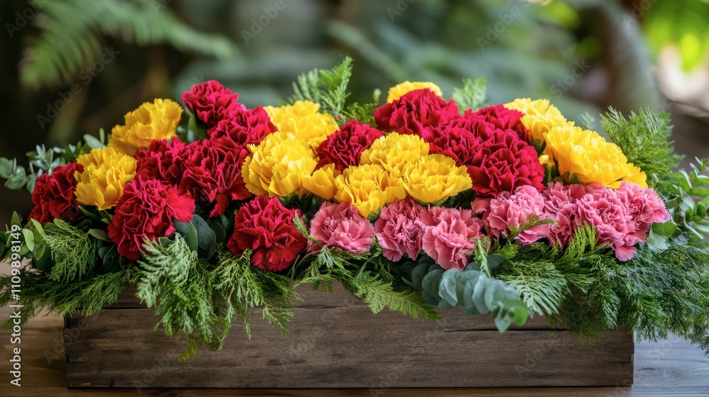 Vibrant Arrangement of Colorful Carnations with Greenery Background