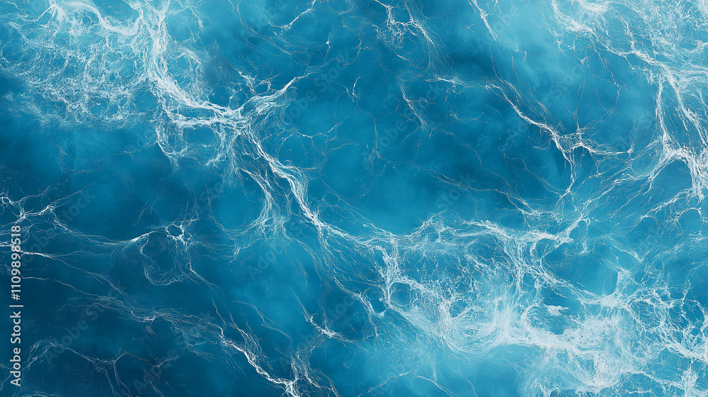 Fototapeta premium Deep blue ocean water surface with white foam and waves creating a natural abstract pattern