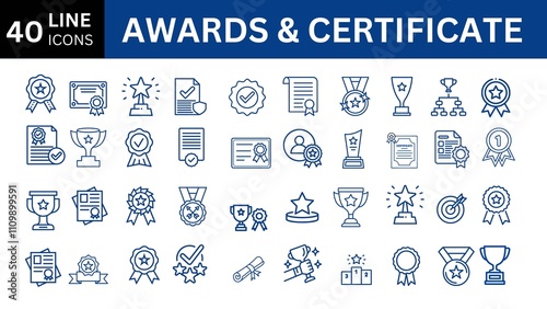 Awards and Certificate line editable icon set.   photo