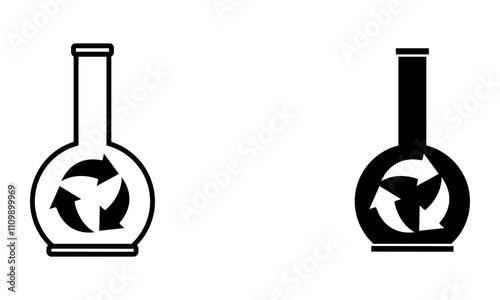 laboratory flask with recycle symbol, sustainable chemistry icon vector