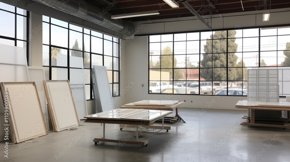 Modern glass artwork in progress soft natural light space on the right,generative ai illustration Modern glass artwork in progress soft natural light space on the right,generative ai illustration