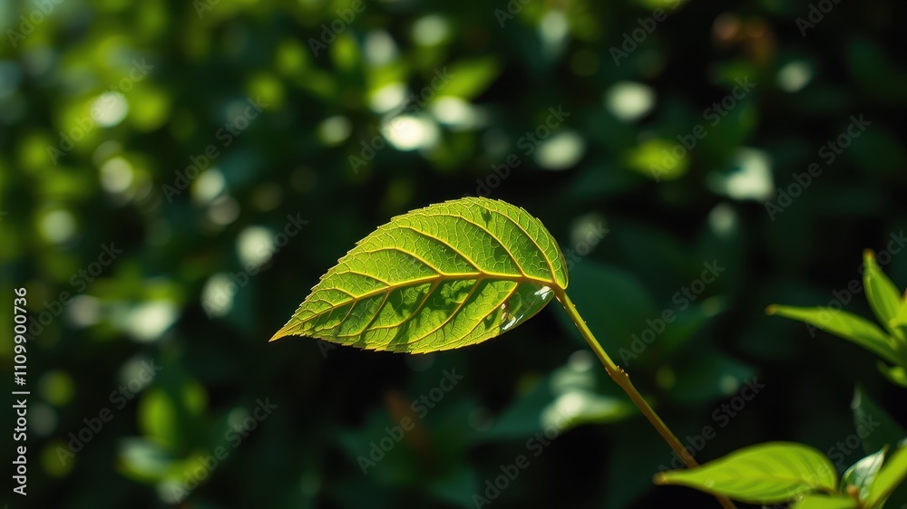 A single leaf illuminated by the sun, its veins prominent against the blurred green background. A single leaf illuminated by the sun, its veins prominent against the blurred green background.