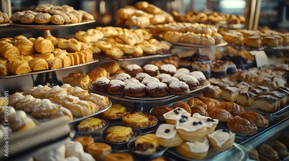 Artisan Bakery Display: Freshly Baked Pastries and Bread Artisan Bakery Display: Freshly Baked Pastries and Bread