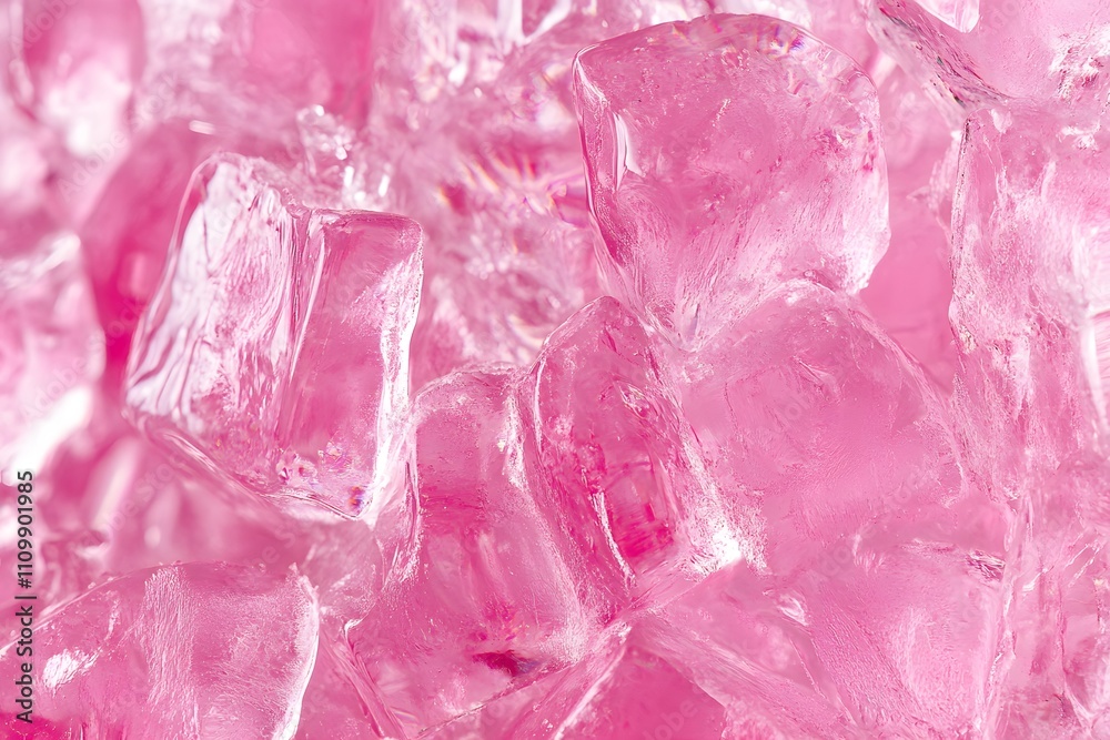 Close-up of translucent pink ice cubes, creating a vibrant and refreshing visual effect. Close-up of translucent pink ice cubes, creating a vibrant and refreshing visual effect.