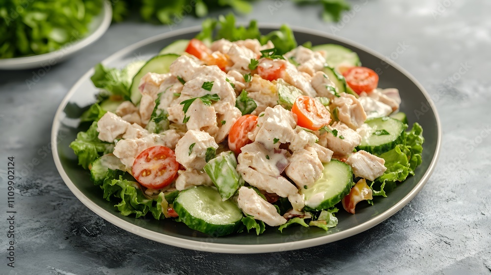 Healthy Chicken Salad: Fresh Vegetables and Flavorful Dressing Healthy Chicken Salad: Fresh Vegetables and Flavorful Dressing