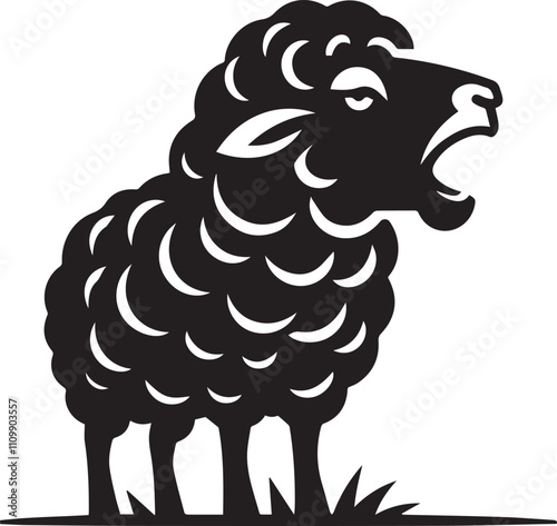 A sheep bleating with its mouth open and a determined expression vector silhouette