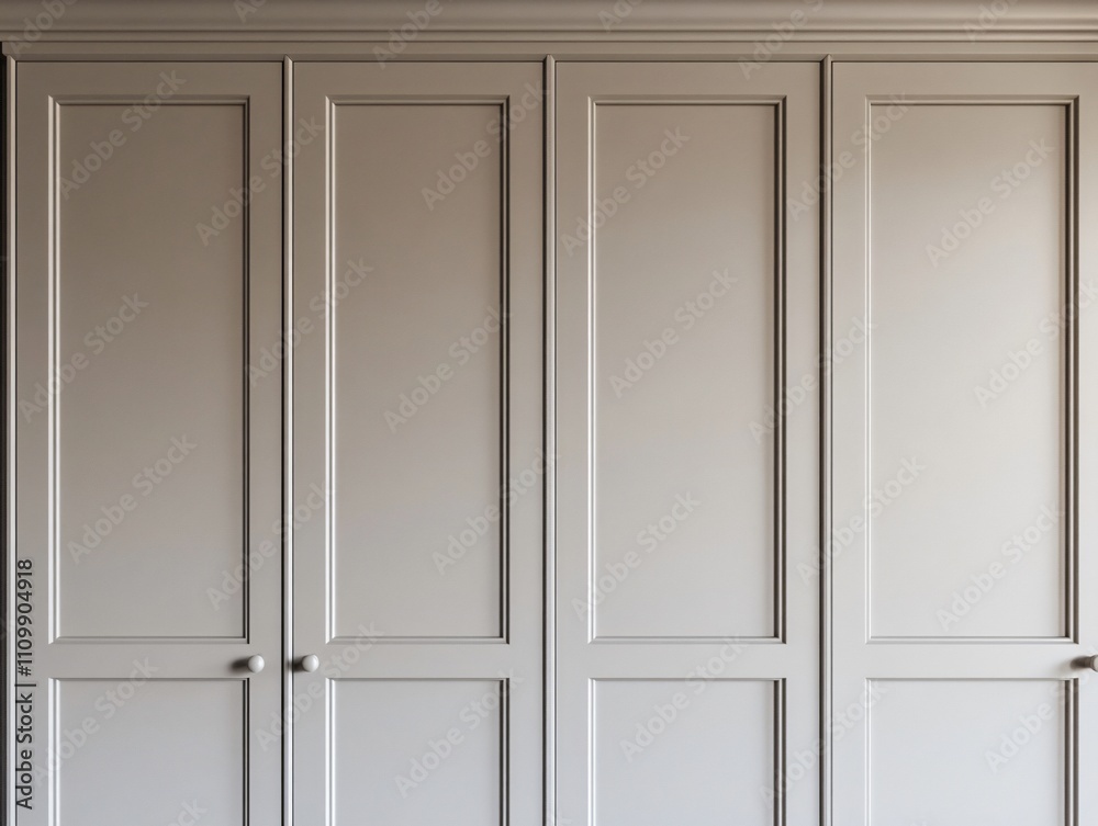 A minimalist wardrobe with four panel doors in a neutral color. A minimalist wardrobe with four panel doors in a neutral color.