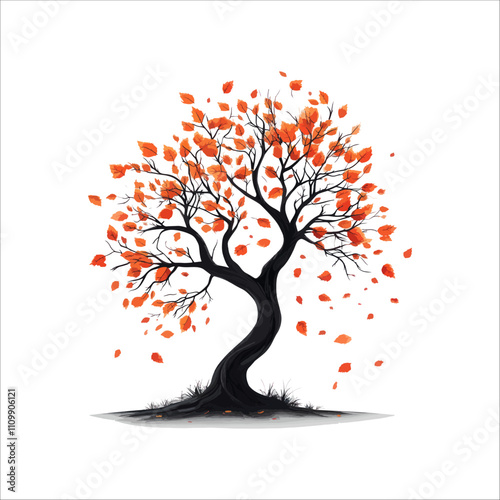 The tree with falling leaves vector. Tree Falling Leaves Illustrations.