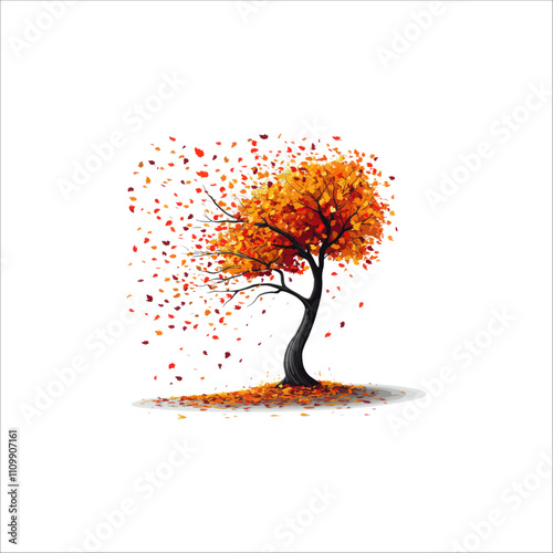 The tree with falling leaves vector. Tree Falling Leaves Illustrations.