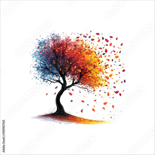 The tree with falling leaves vector. Tree Falling Leaves Illustrations.