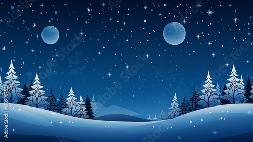 Holiday Christmas Starry Blue Night with a Full Moon illustration ~ Created using Generative AI