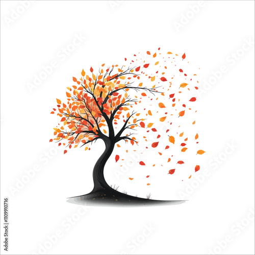 The tree with falling leaves vector . Tree Falling Leaves vector .