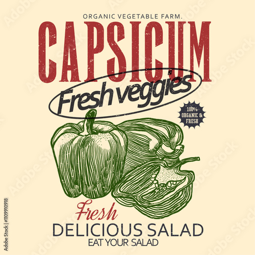 Capsicum Print. girls graphic. women's tee. t shirt design. hand drawn fruit. food fashion. fashion graphic. printing design. Capsicum vector. fresh vegies. summer t shirt design.