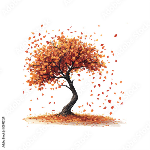 The tree with falling leaves vector . Tree Falling Leaves vector .