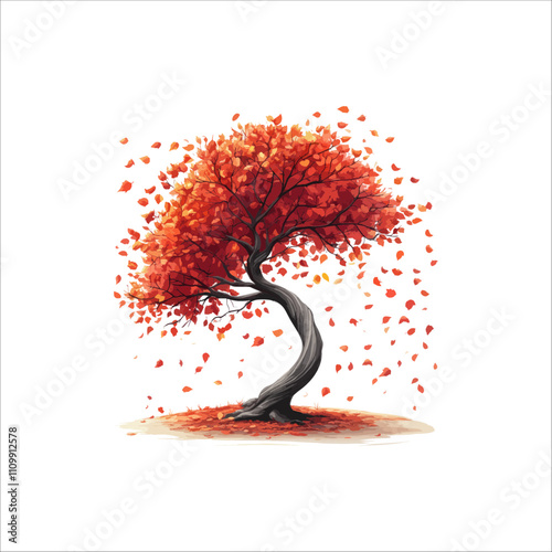 The tree with falling leaves vector . Tree Falling Leaves vector .