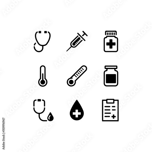 Set of medical icons, set of silhouettes of vector medical care icon, Medical, Medicine, Health, Doctor editable stroke icon set, Medical Logo or icons item pack set collection