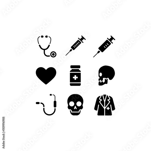 Set of medical icons, set of silhouettes of vector medical care icon, Medical, Medicine, Health, Doctor editable stroke icon set, Medical Logo or icons item pack set collection