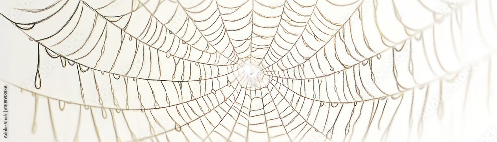 Obraz premium A close-up view of a spider web with droplets of water, creating an intricate pattern.