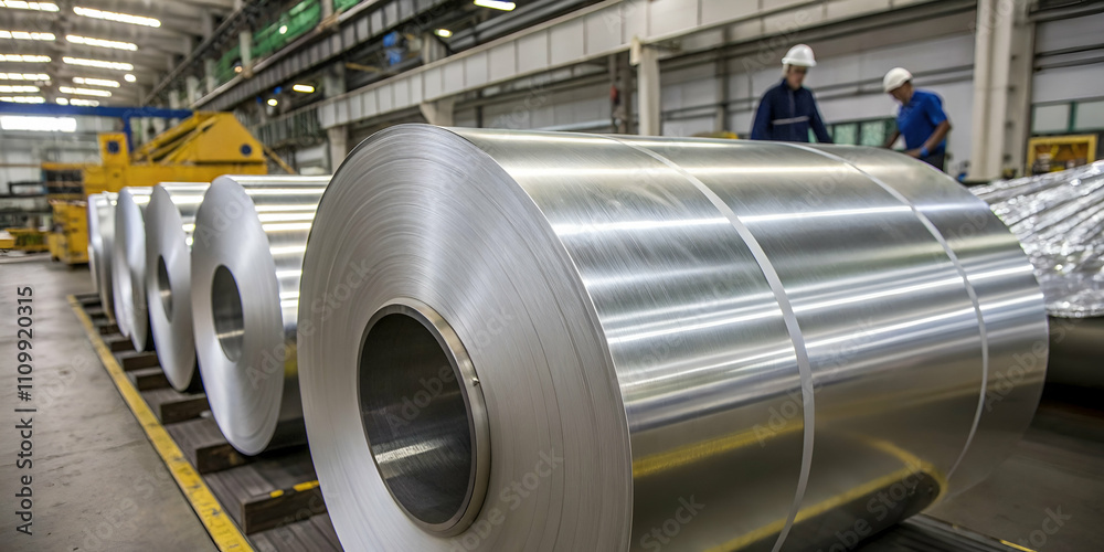 Close-up of large industrial aluminum rolls in a factory setting,Polished Aluminum Rolls in a Factory Close-Up, Ready for High-Precision Manufacturing Close-up of large industrial aluminum rolls in a factory setting,Polished Aluminum Rolls in a Factory Close-Up, Ready for High-Precision Manufacturing