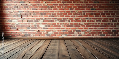 Rustic Brick Wall and Weathered Wooden Floor with a Subtle Light Source from the Left