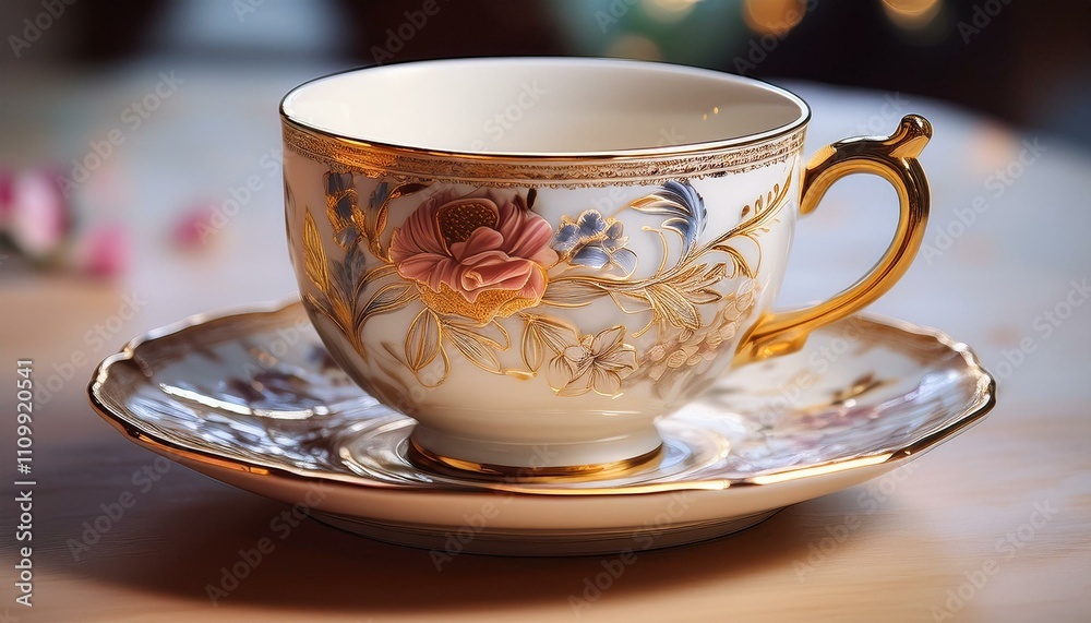 Elegant teacup and saucer with a floral design, perfect for a relaxing afternoon. Elegant teacup and saucer with a floral design, perfect for a relaxing afternoon.