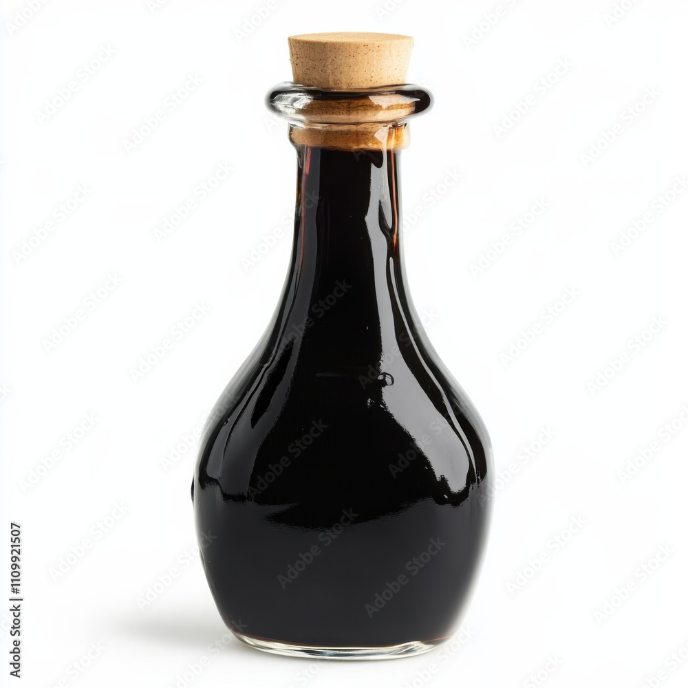 A bottle of aged balsamic glaze with a drizzle, isolated white background, realism art style A bottle of aged balsamic glaze with a drizzle, isolated white background, realism art style