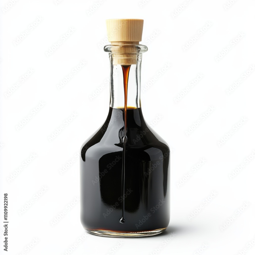 A bottle of aged balsamic vinegar with a drizzle, isolated white background, realism art style A bottle of aged balsamic vinegar with a drizzle, isolated white background, realism art style