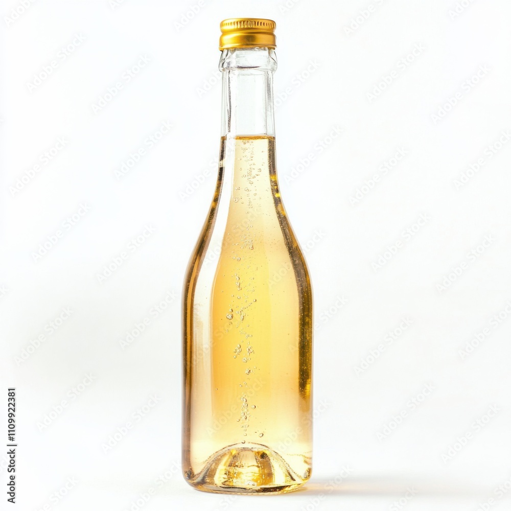 Fototapeta premium A bottle of aged champagne vinegar with a drizzle, isolated white background, realism art style