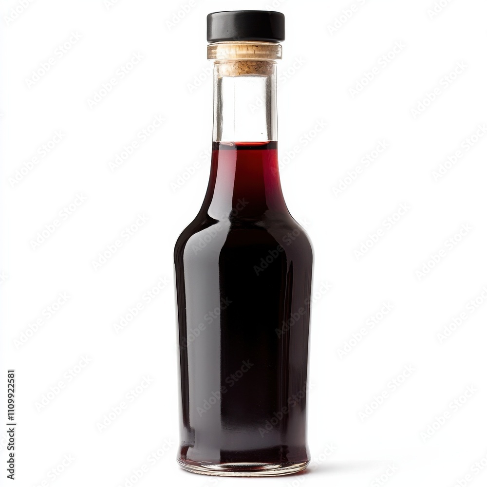 A bottle of aged red wine vinegar with a drizzle, isolated white background, realism art style A bottle of aged red wine vinegar with a drizzle, isolated white background, realism art style
