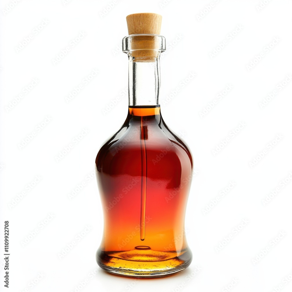 A bottle of aged sherry vinegar with a drizzle, isolated white background, realism art style A bottle of aged sherry vinegar with a drizzle, isolated white background, realism art style