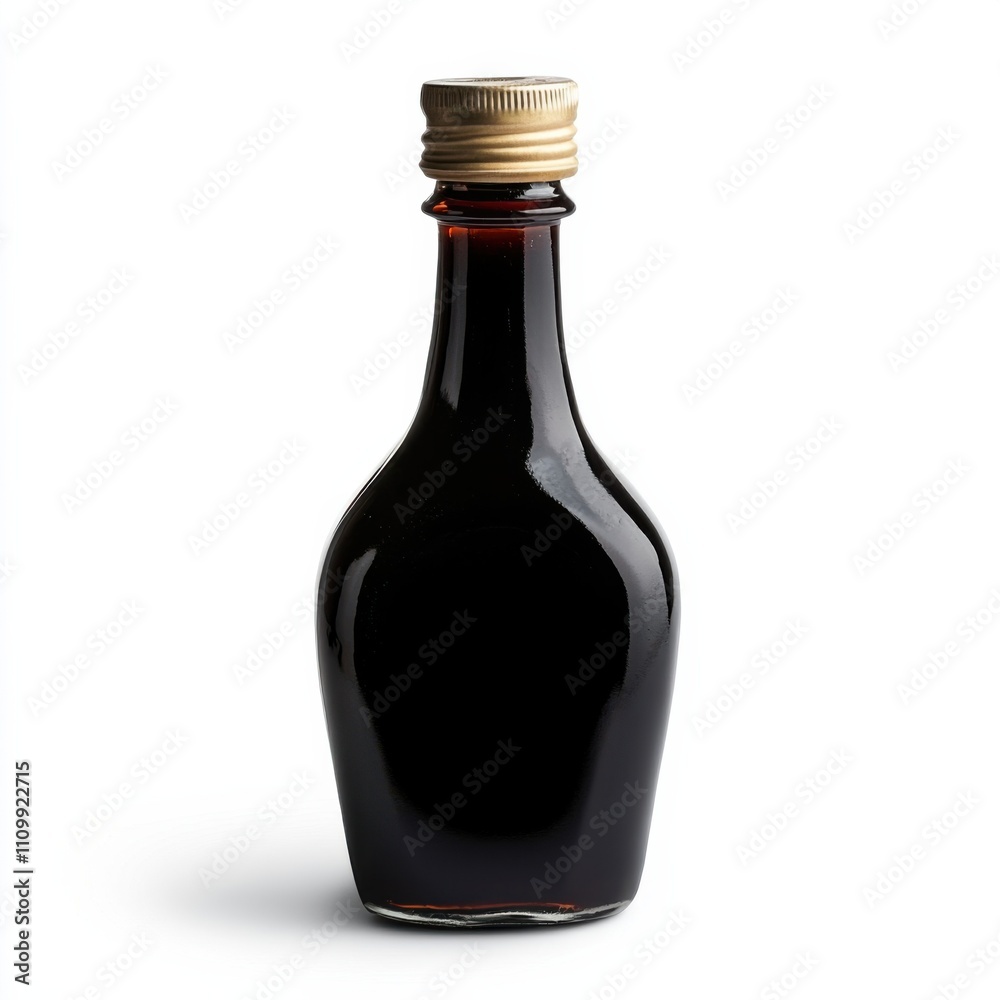 A bottle of aged soy sauce with a drizzle, isolated white background, realism art style A bottle of aged soy sauce with a drizzle, isolated white background, realism art style