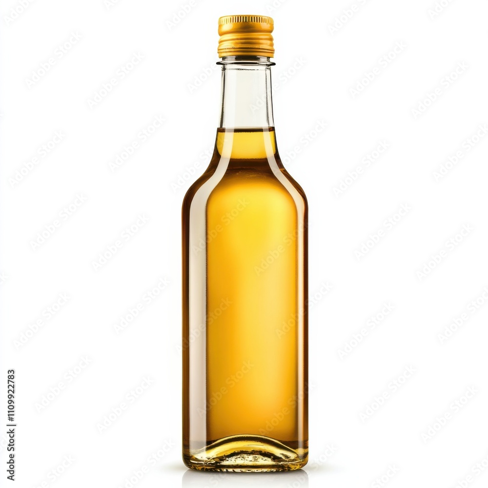 A bottle of aged white wine vinegar with a drizzle, isolated white background, realism art style A bottle of aged white wine vinegar with a drizzle, isolated white background, realism art style
