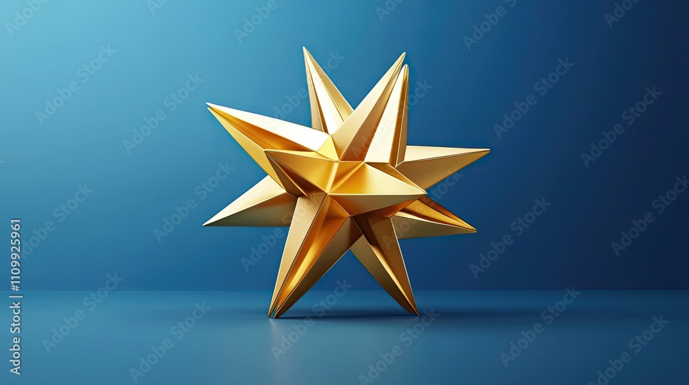 Fototapeta premium A Golden Geometric Star Against A Blue Background