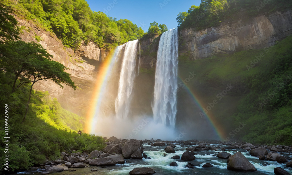 Fototapeta premium 폭포 무지개 멋진 풍경