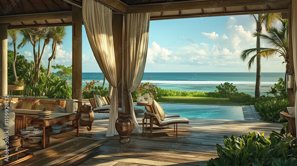 Fototapeta premium Tropical Ocean View from Luxurious Pavilion
