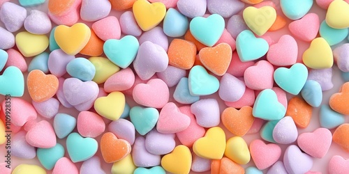 Assorted Pastel Colored Heart Shaped Candies in a Vibrant Candy Display Perfect for Celebrations and Sweet Treats