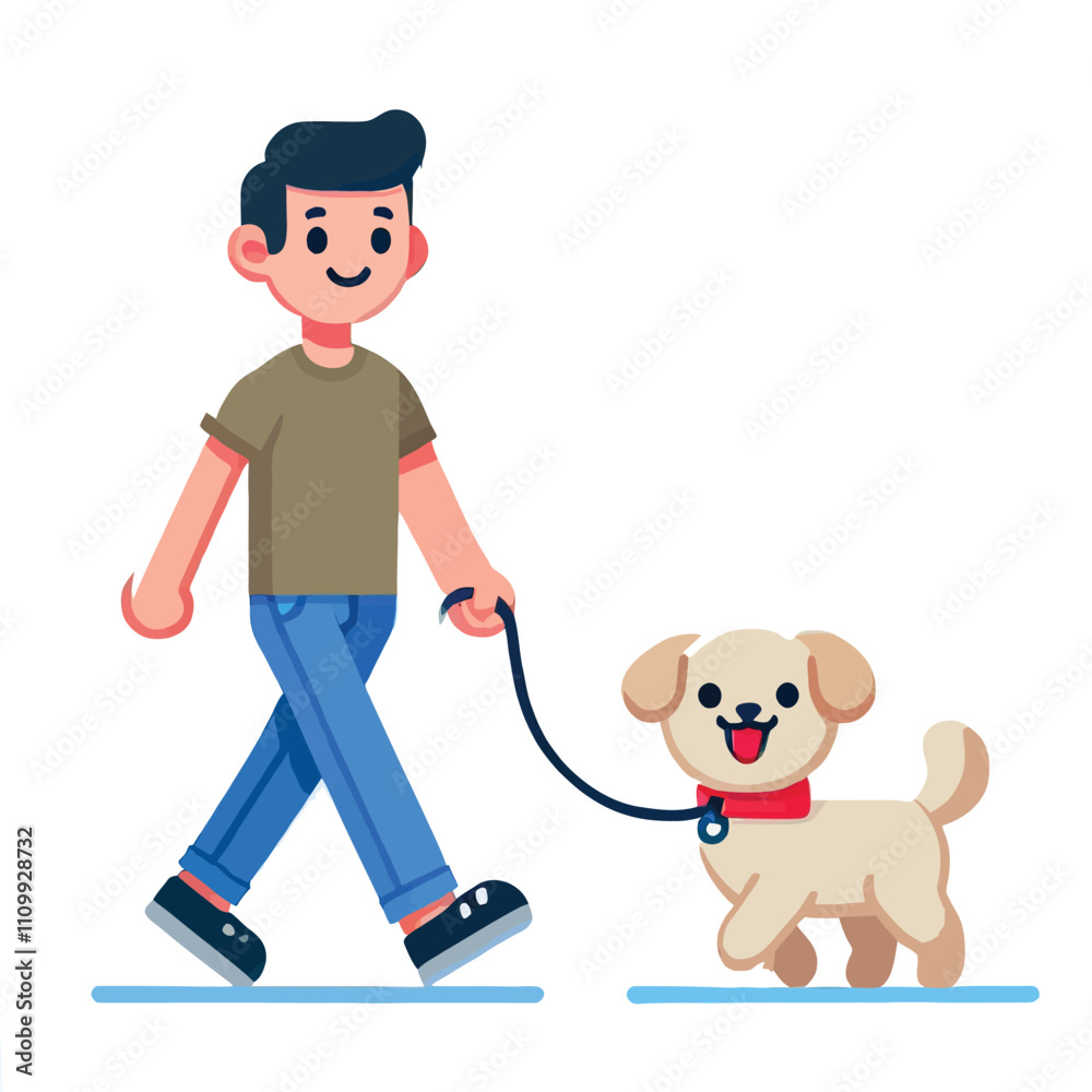 a person walking a cute dog in a flat design illustration a person walking a cute dog in a flat design illustration