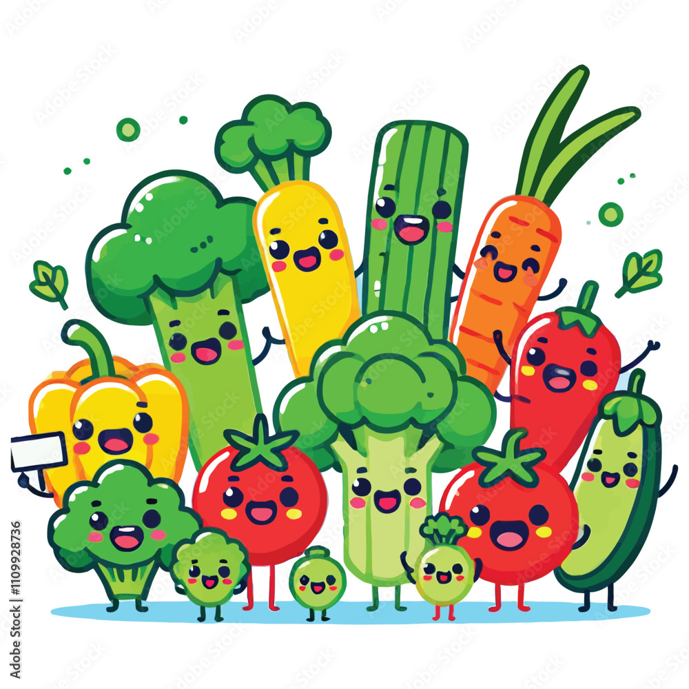 Obraz premium various cartoon vegetable characters celebrating World Vegetarian Day