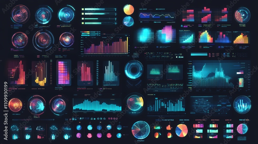 Obraz premium Vibrant data visualization charts and graphs.