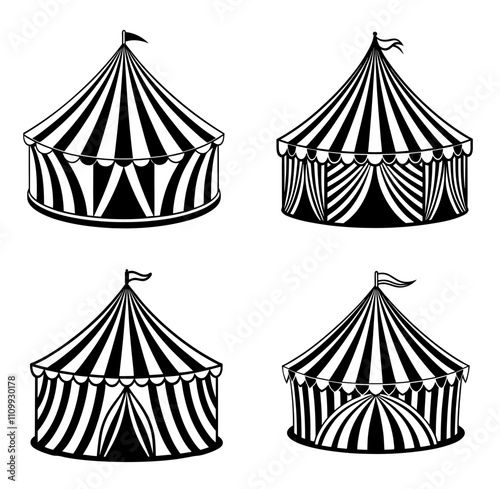 Striped red circus tent stock silhouette vector illustration
