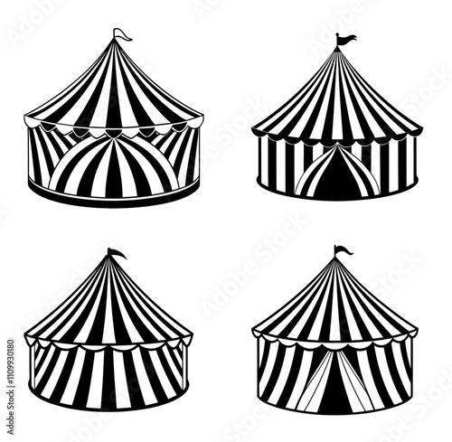 Striped red circus tent stock silhouette vector illustration