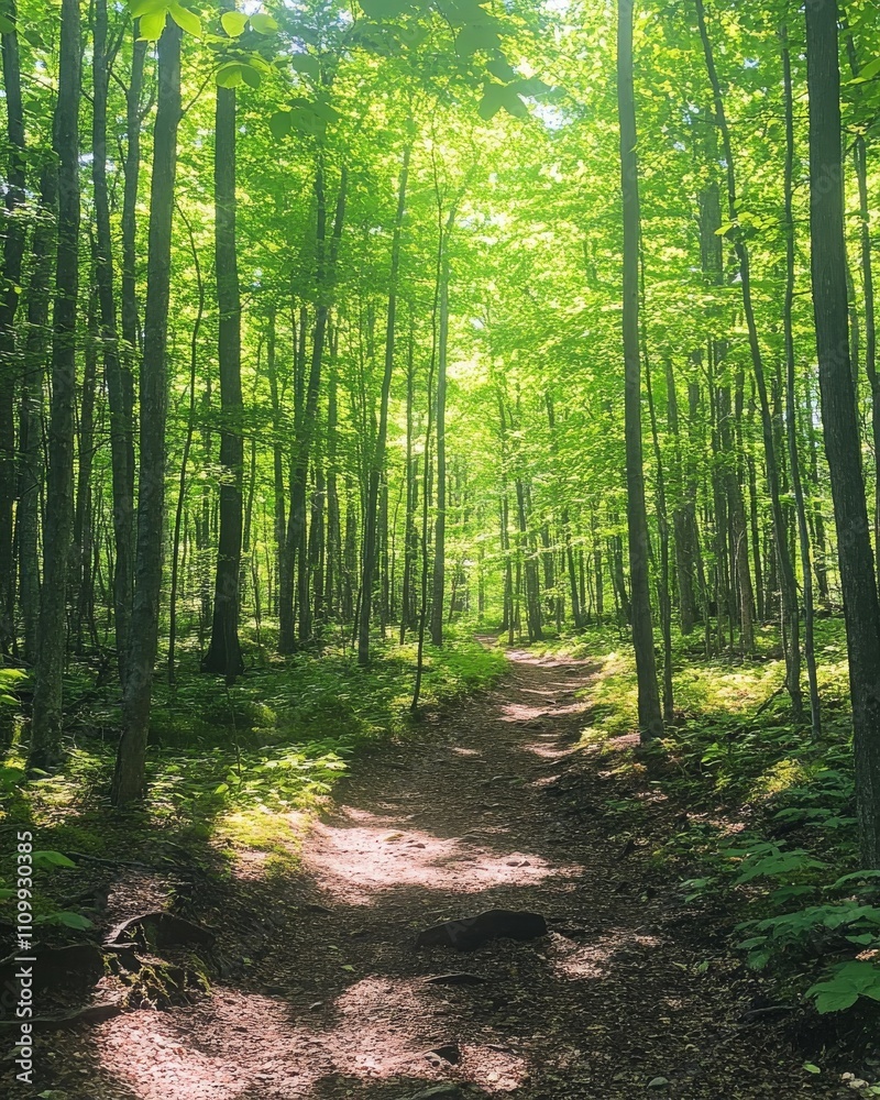 Serene Forest Pathway in Lush Green Woods Serene Forest Pathway in Lush Green Woods
