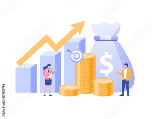 Financial concept, sales strategy, team work, corporate budget, growth income, investment business, flat vector banner for landing page website