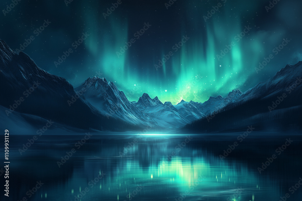 custom made wallpaper toronto digitalGreen northern lights above mountains.