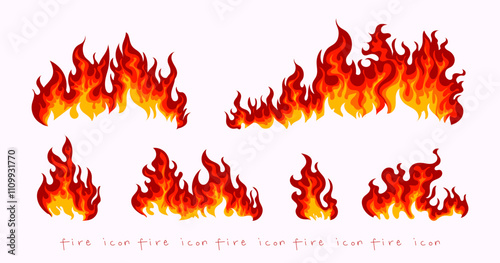 Fire borders, flame, blazing dividers, hot flaming, wildfire campire and ignite element vector illustration set. Red burning collection isolated on background.