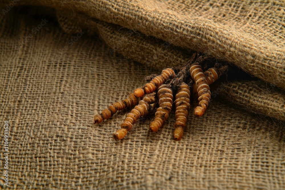 Earthy Mushrooms on Burlap Cloth with Natural Sunlight Earthy Mushrooms on Burlap Cloth with Natural Sunlight