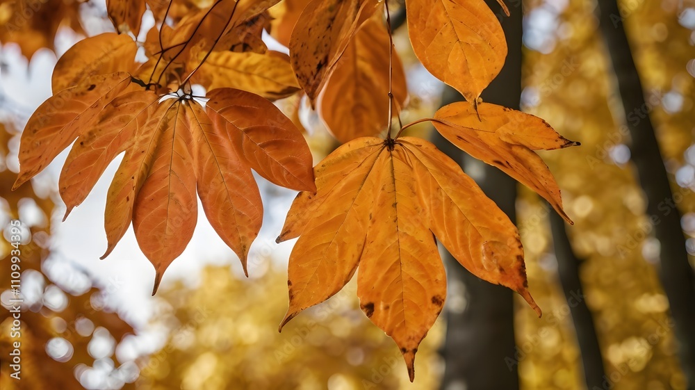 Orange fall leaves in park, autumn natural background Orange fall leaves in park, autumn natural background